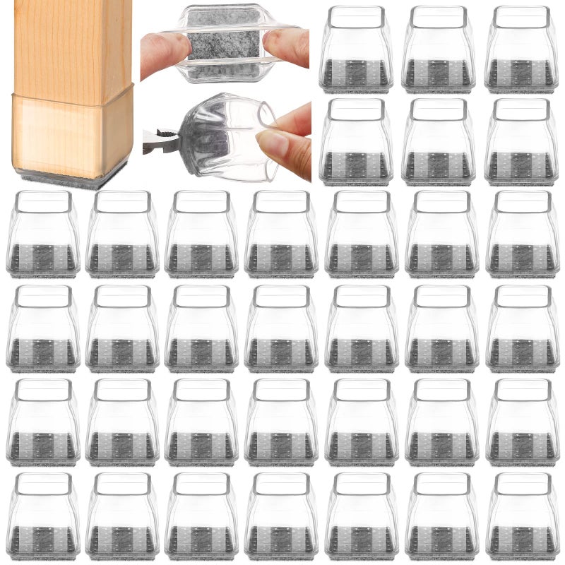 Joeyrras 36Pcs Square Chair Leg Floor Protectors, High Elastic Felt Furniture Pads for Hardwood Floors, Silicone Floor Protectors for Chairs, Chair Leg Caps Covers Socks (Transparent, XSmall) - Image 1